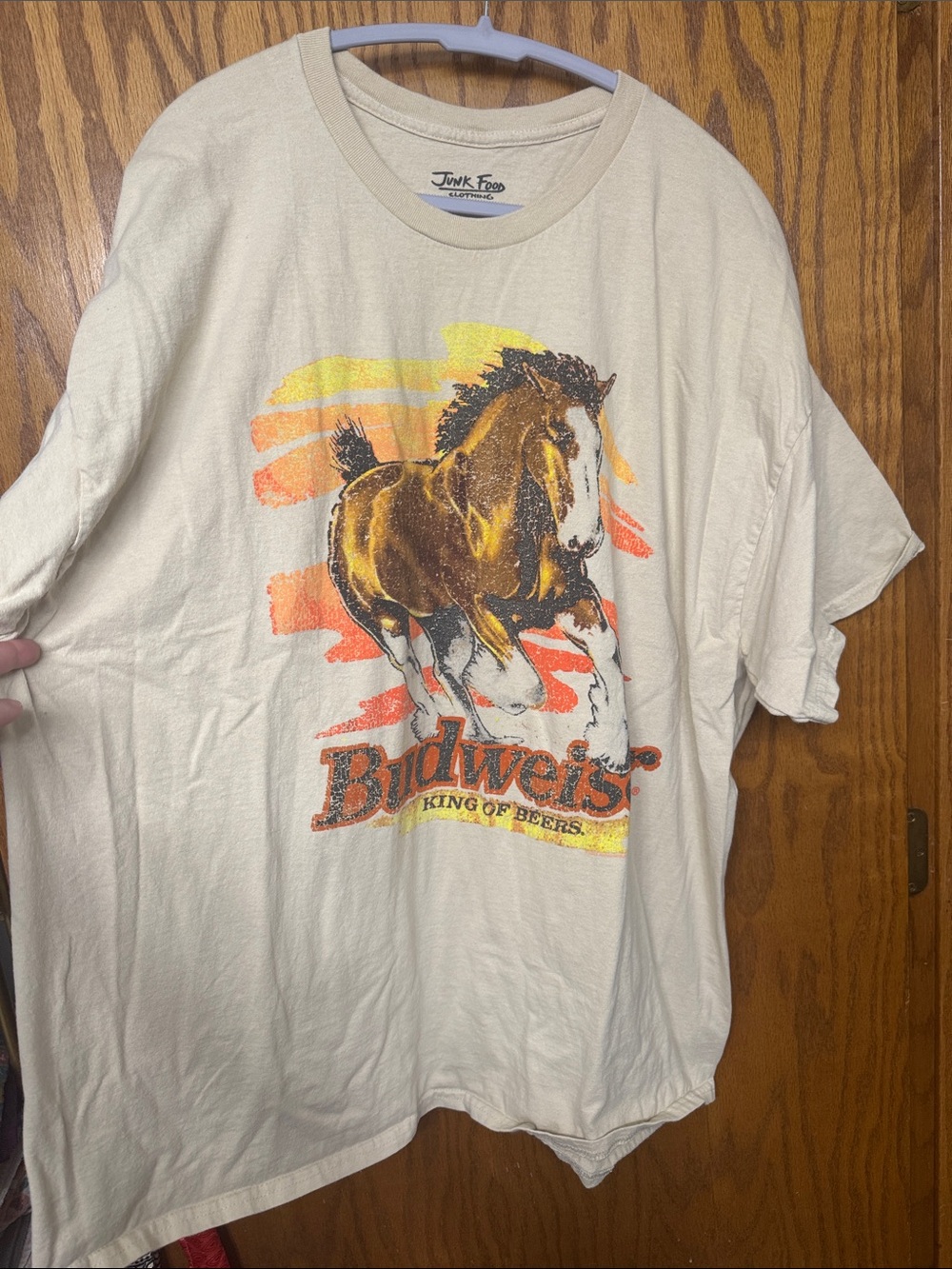Junk Food Clothing Cream Budweiser Graphic Tee with Brown Horse